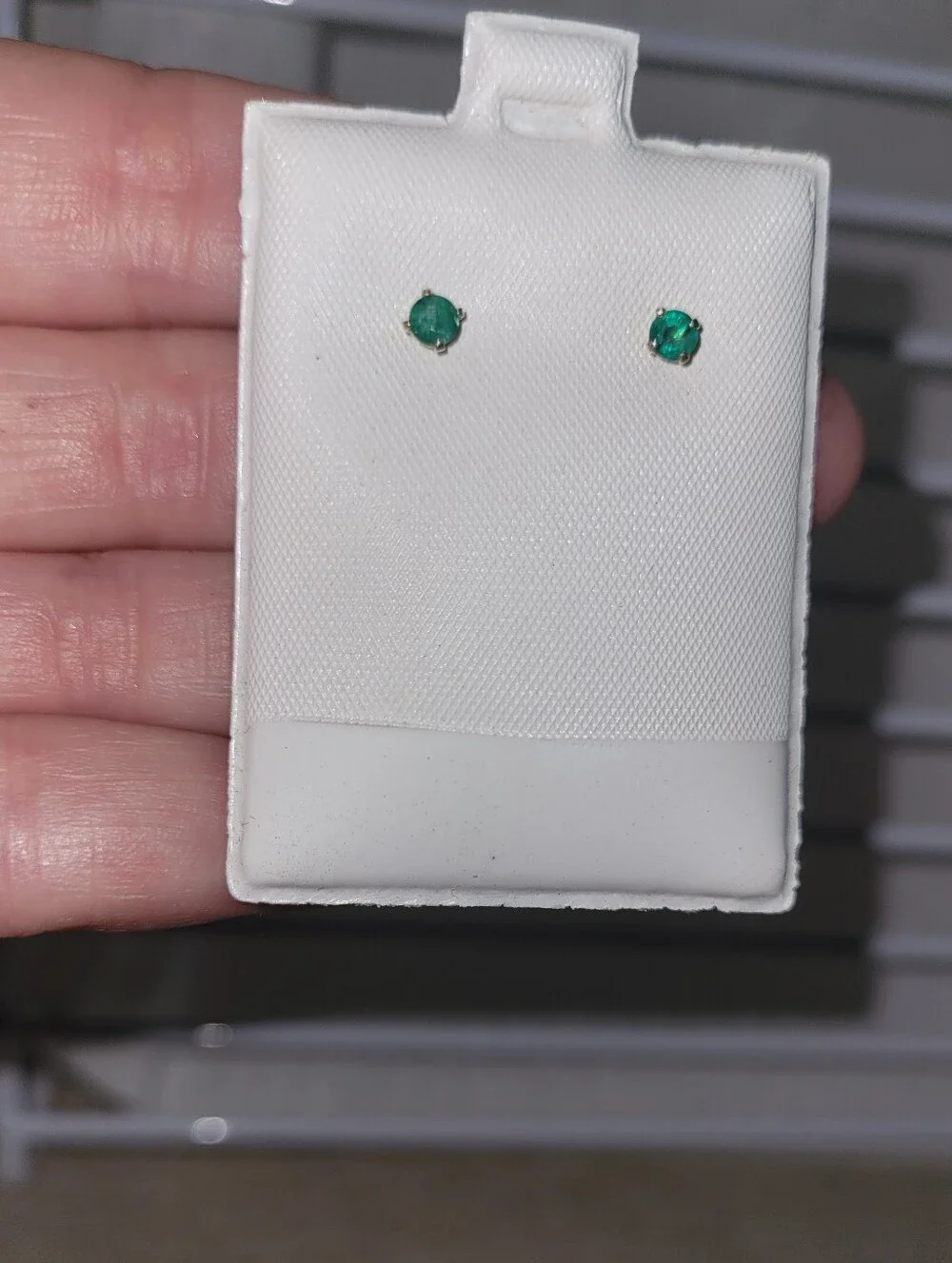 Mini Round Emerald Stud Earrings In 10k Gold.               May Birthstone